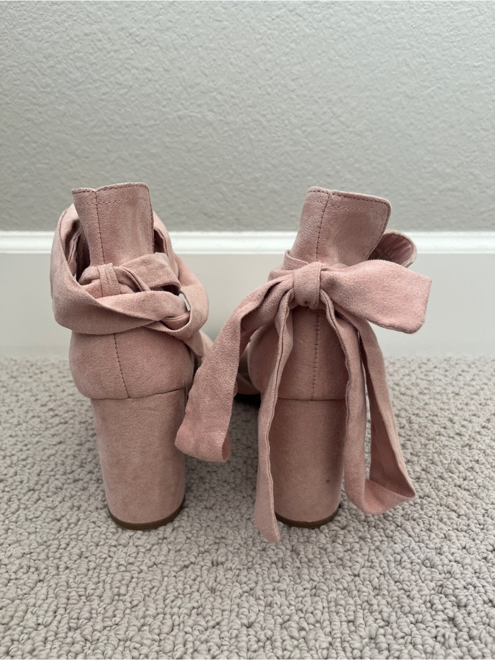 Shoe Dazzle Blush Pink Suede Open-Toe Block Heel Ankle Boots - Picture 5 of 9